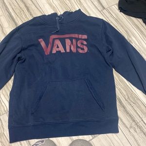 Navy blue hoodie with maroon vans logo
